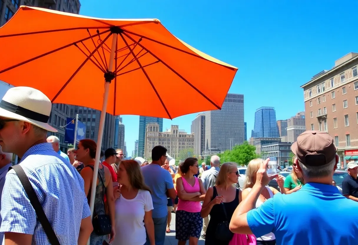 People in Boston coping with summer heat under the sun