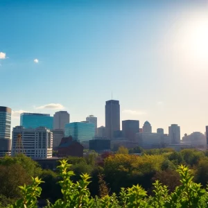 Sunny day in Boston with a clear sky and skyline