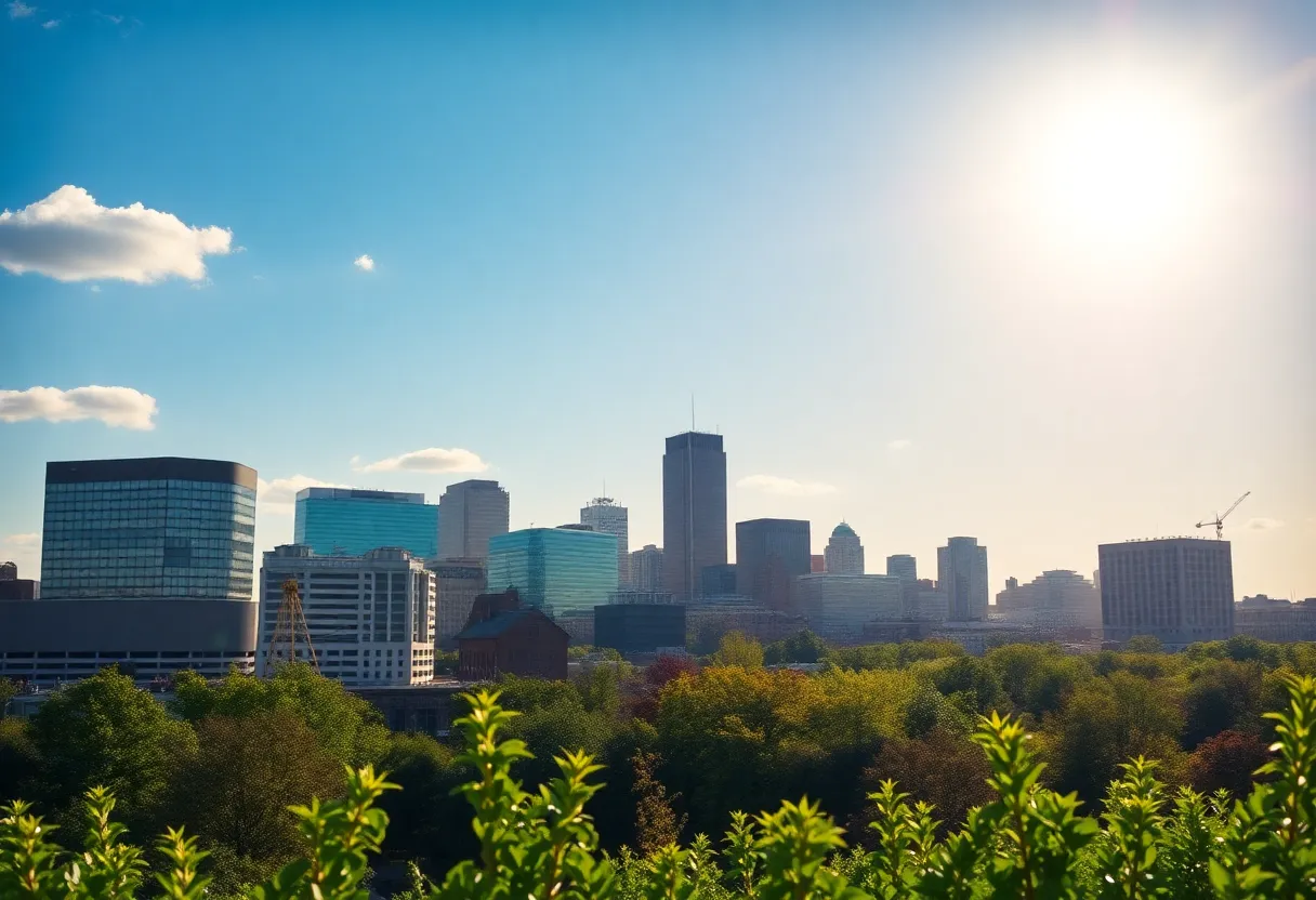 Sunny day in Boston with a clear sky and skyline
