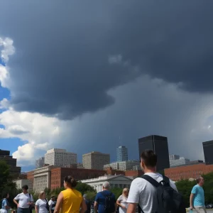 A contrast of sunny and stormy weather over Boston