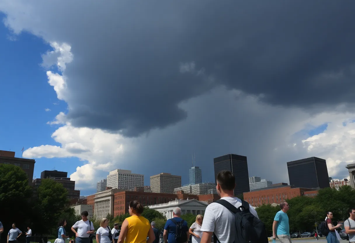 A contrast of sunny and stormy weather over Boston
