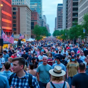 Crowd enjoying Boston weekend festivities