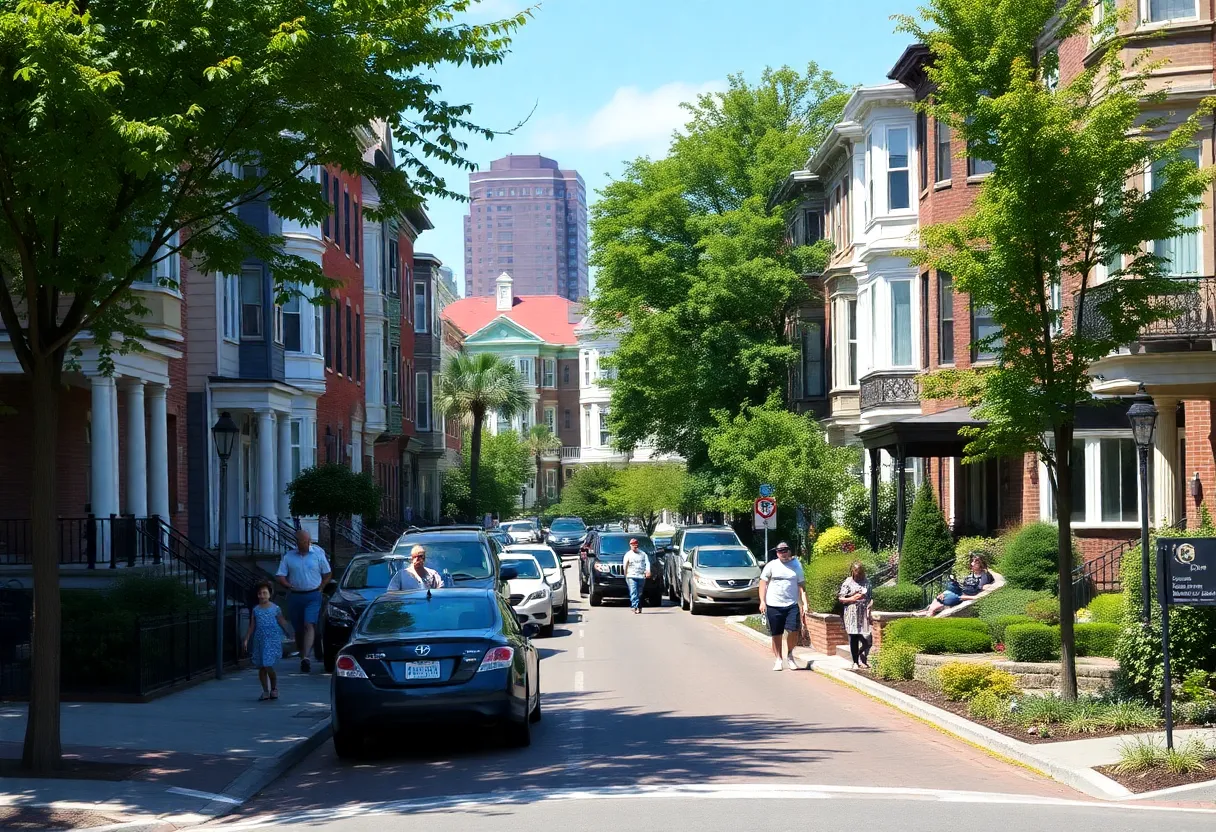 Street view of Brookline showing community life