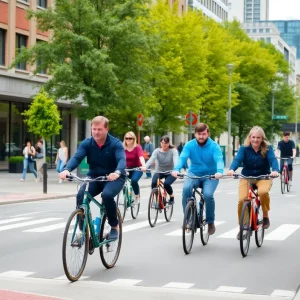 Cyclists enjoying dedicated bike lanes in Cambridge.