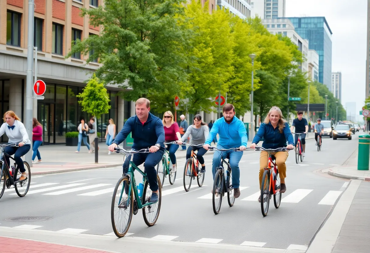 Cyclists enjoying dedicated bike lanes in Cambridge.