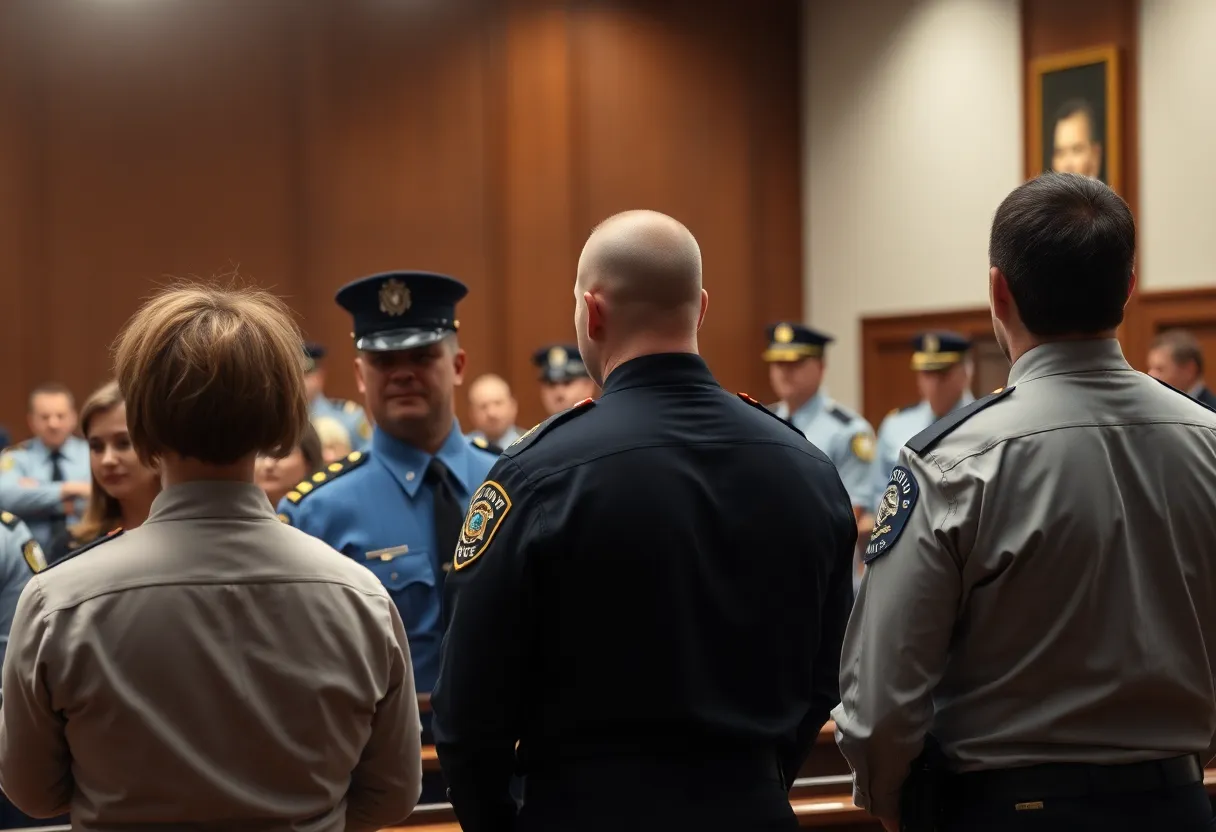 Courtroom scene related to a bribery case involving law enforcement.