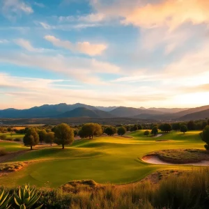 Panoramic view of Girona golf course with mountains