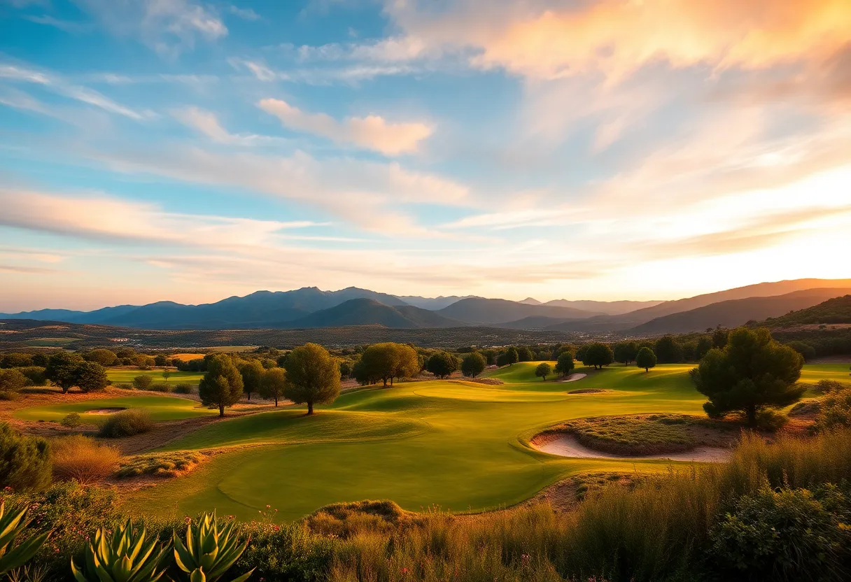 Panoramic view of Girona golf course with mountains