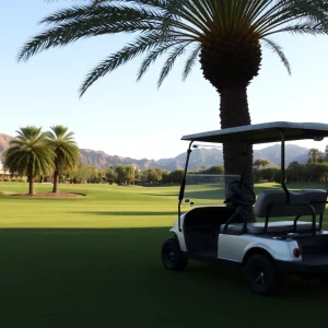 Golf cart on a golf course in La Quinta, California