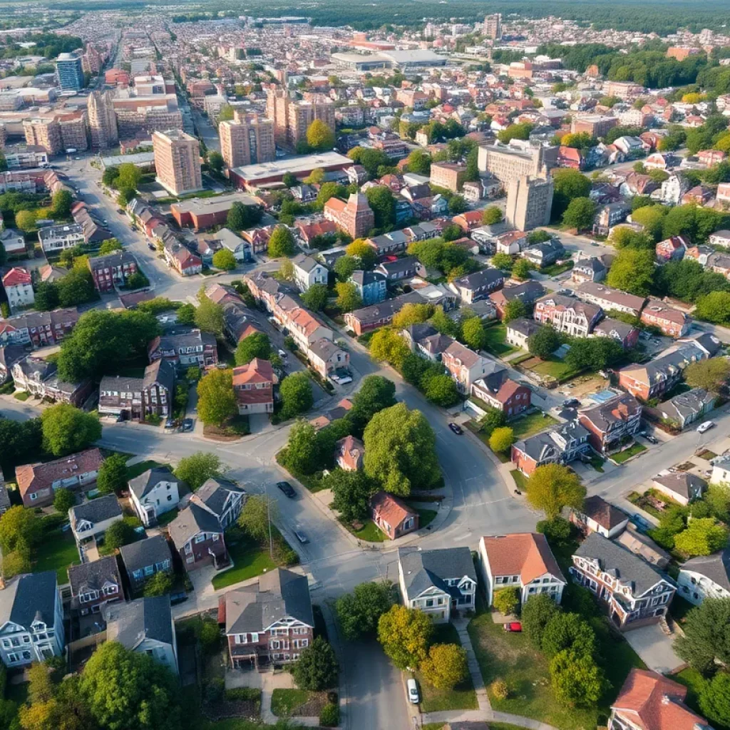Aerial view of Greater Boston with residential homes and condominiums