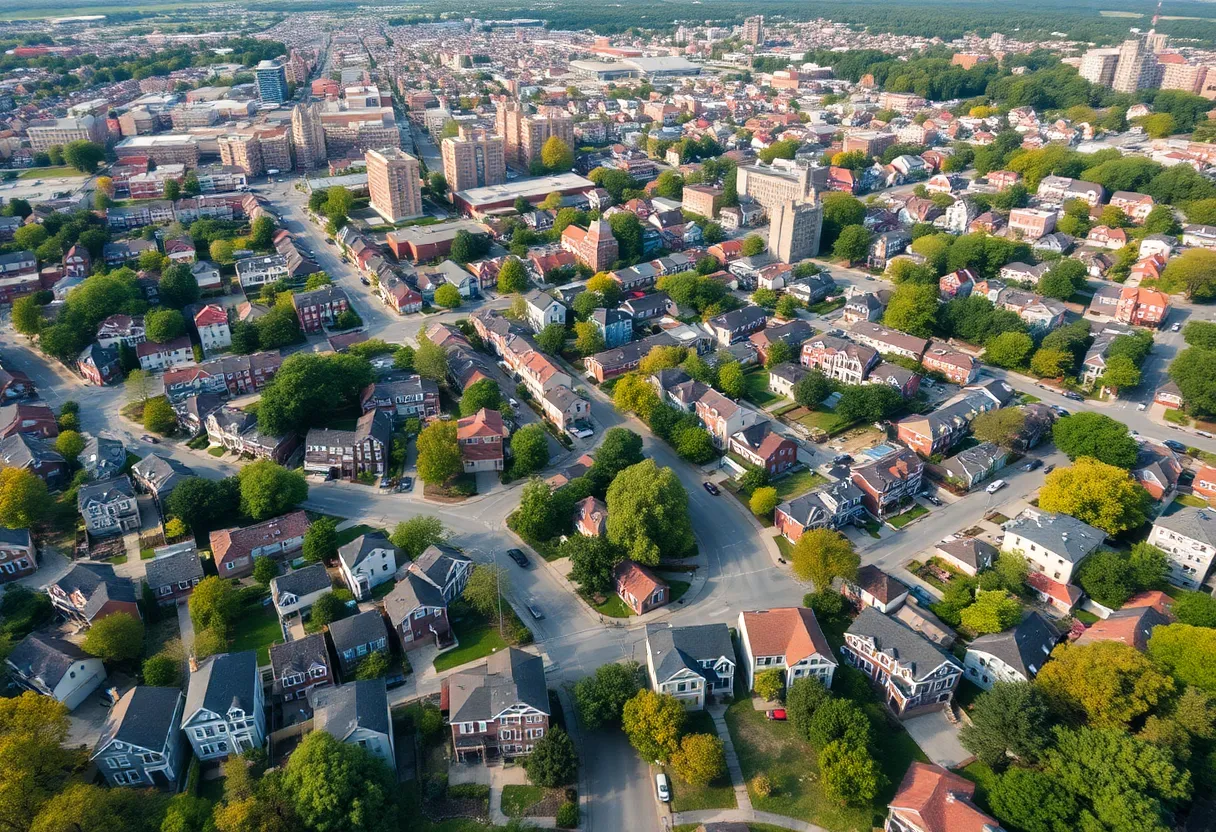 Aerial view of Greater Boston with residential homes and condominiums