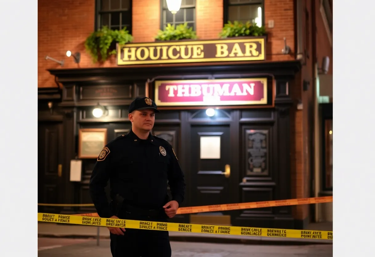 Police investigation scene at the Green Dragon bar in Boston