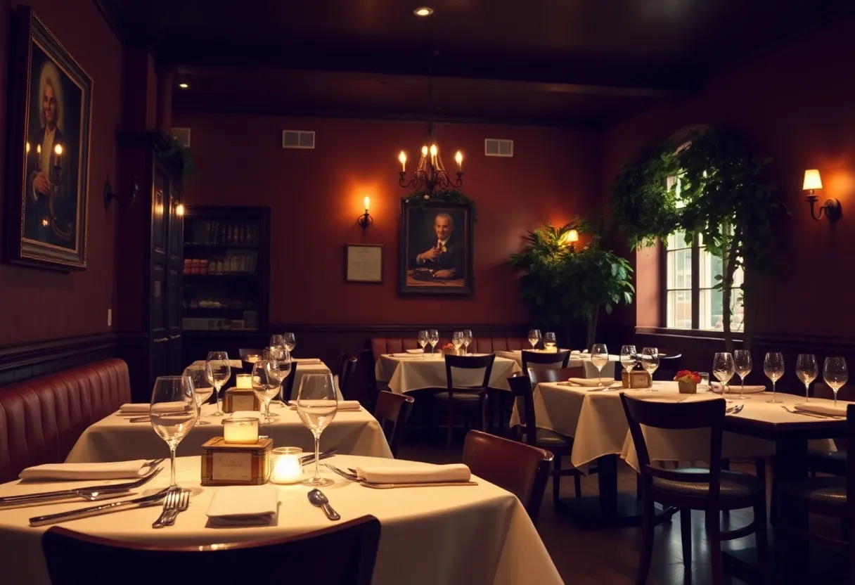 Interior of Grotto Italian restaurant in Boston, showing tables and romantic lighting