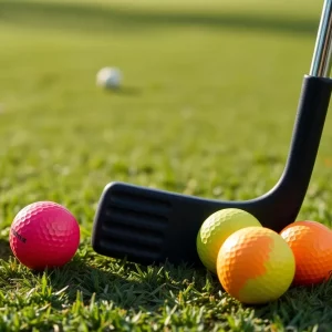 Limited-edition hockey stick putter and golf balls celebrating Happy Gilmore.