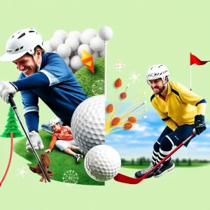 Collage of golf and hockey elements inspired by Happy Gilmore