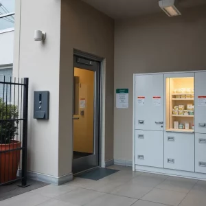 Exterior of a healthcare facility with security measures
