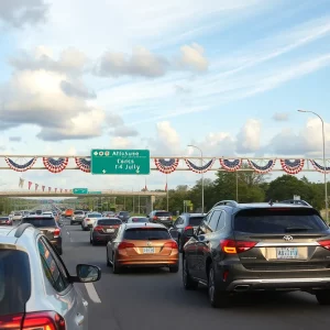 Busy highway traffic during Independence Day travel