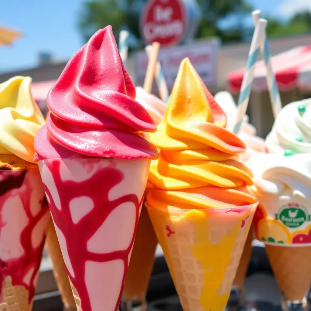 An array of colorful ice cream cones and sundaes from various shops in Massachusetts.