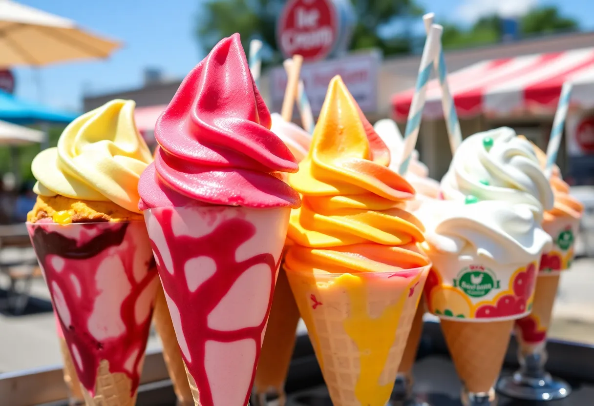An array of colorful ice cream cones and sundaes from various shops in Massachusetts.
