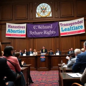 Massachusetts lawmakers discussing legislation on healthcare rights