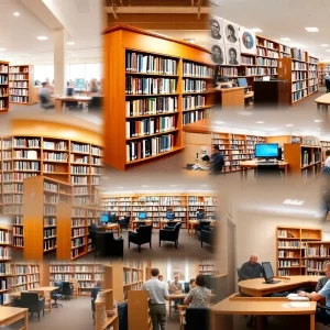 Collage showing Massachusetts libraries and educational resources
