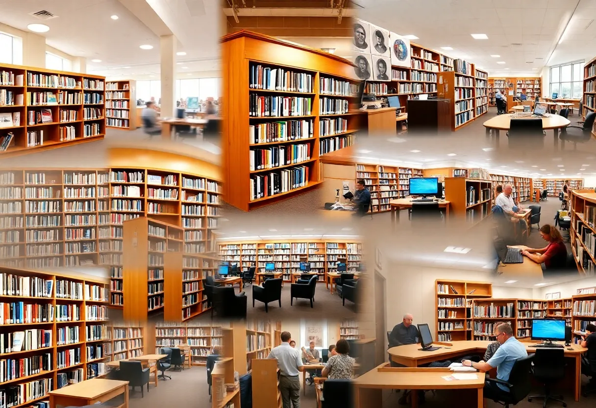 Collage showing Massachusetts libraries and educational resources