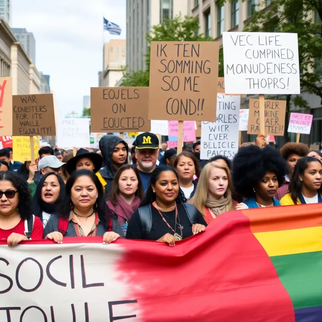 Participants at a rally advocating for justice and equality in Massachusetts.