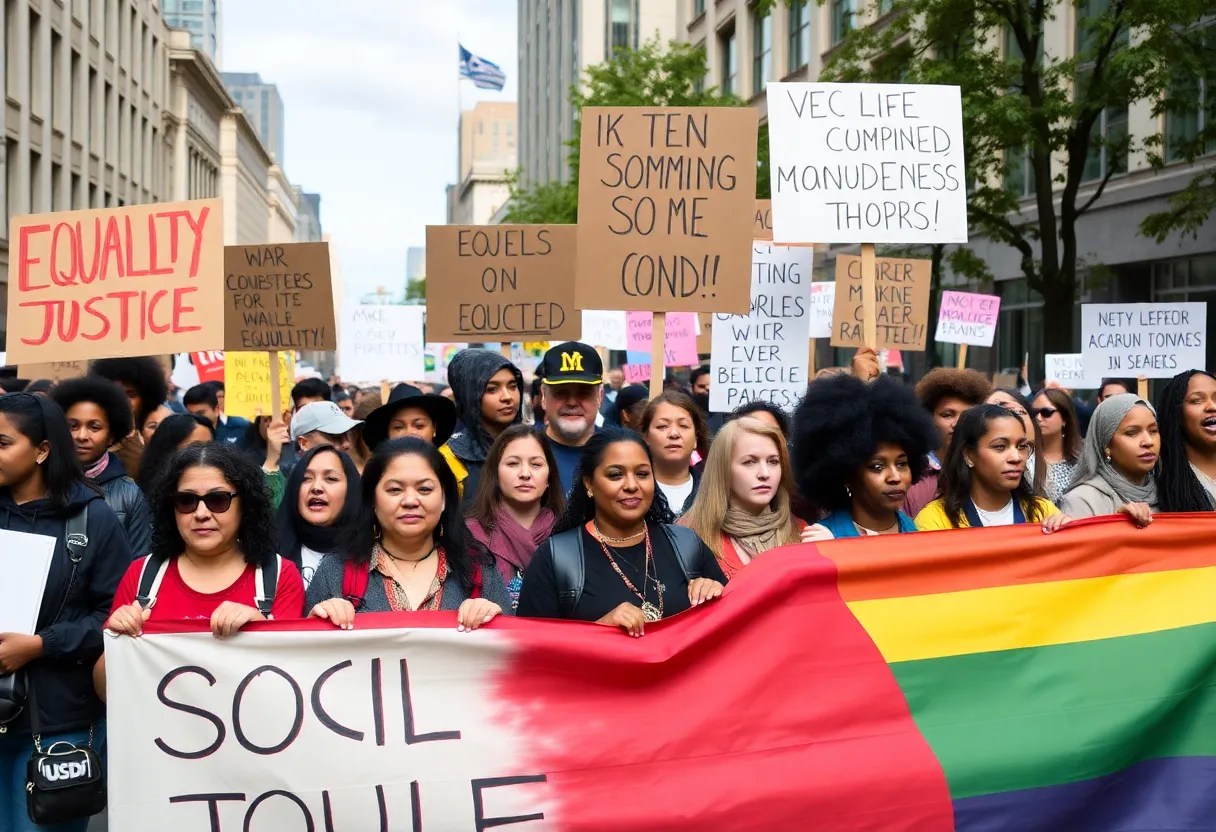Participants at a rally advocating for justice and equality in Massachusetts.