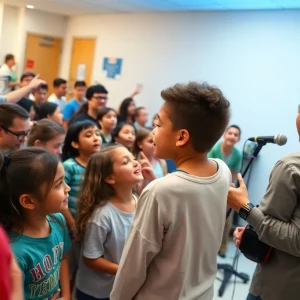 Mt. Joy performing at Mass General Brigham for young hospital patients.