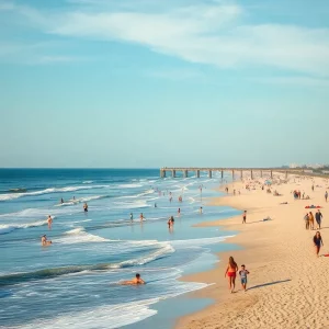 Scenic view of Myrtle Beach with beachgoers and the boardwalk