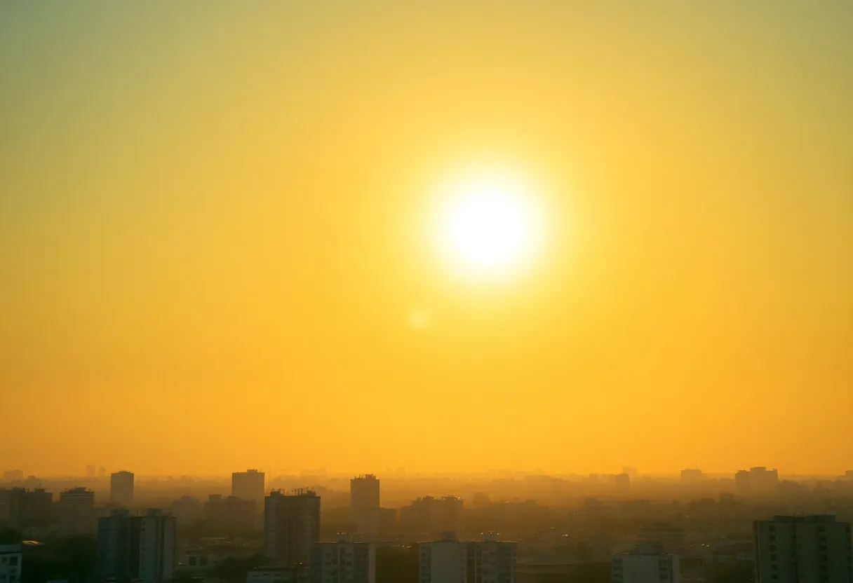 Image showing a city under a heat wave with clear skies and heat mirages.