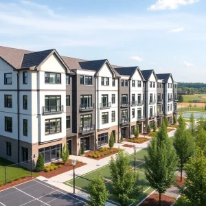 Luxury townhome community with modern architecture and amenities