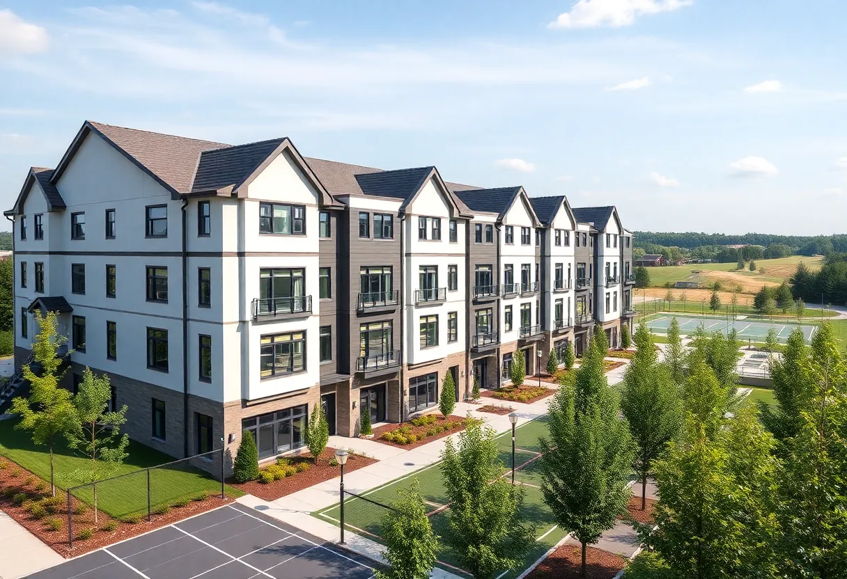 Luxury townhome community with modern architecture and amenities
