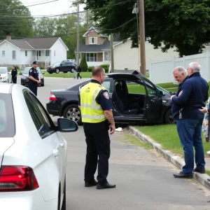 Police investigation scene after a vehicle theft incident in Massachusetts.