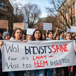 Students protesting against the detention of activists on campus