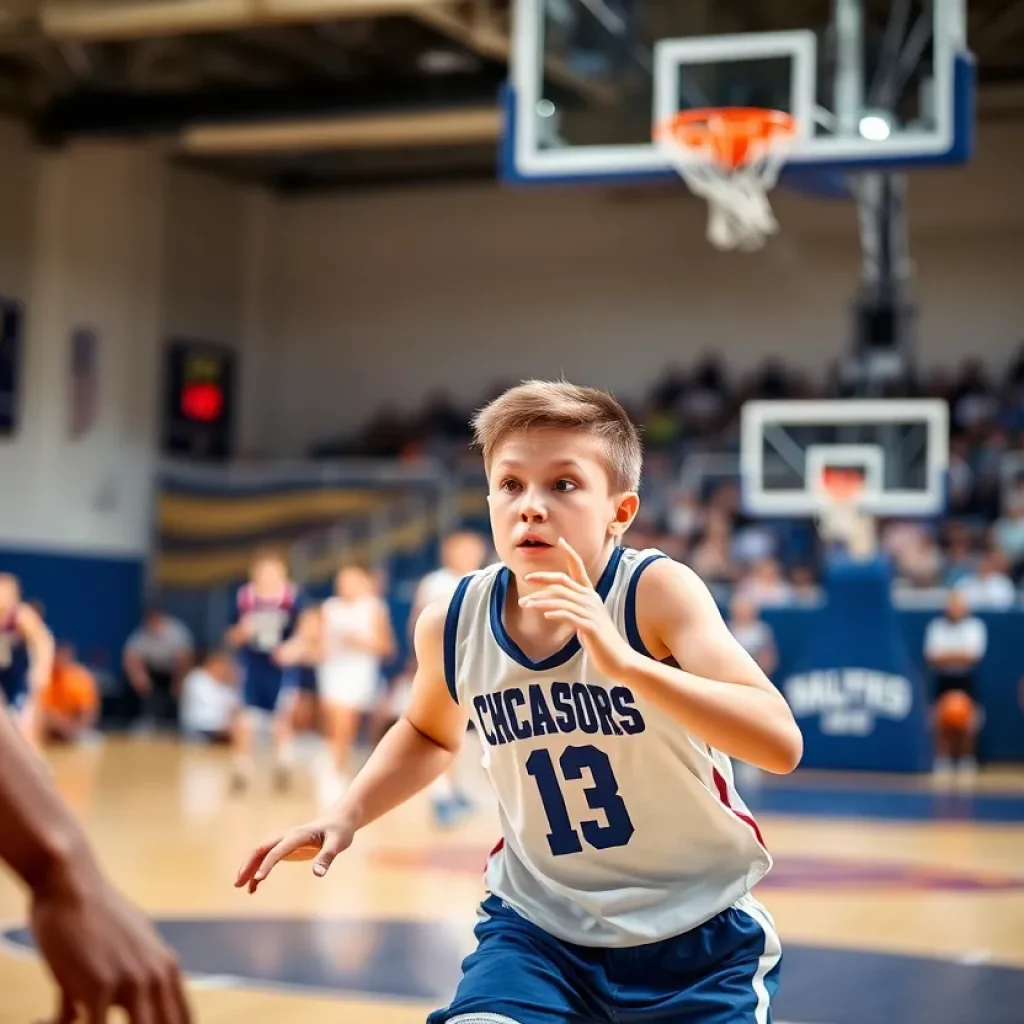 Young basketball player in action during a game