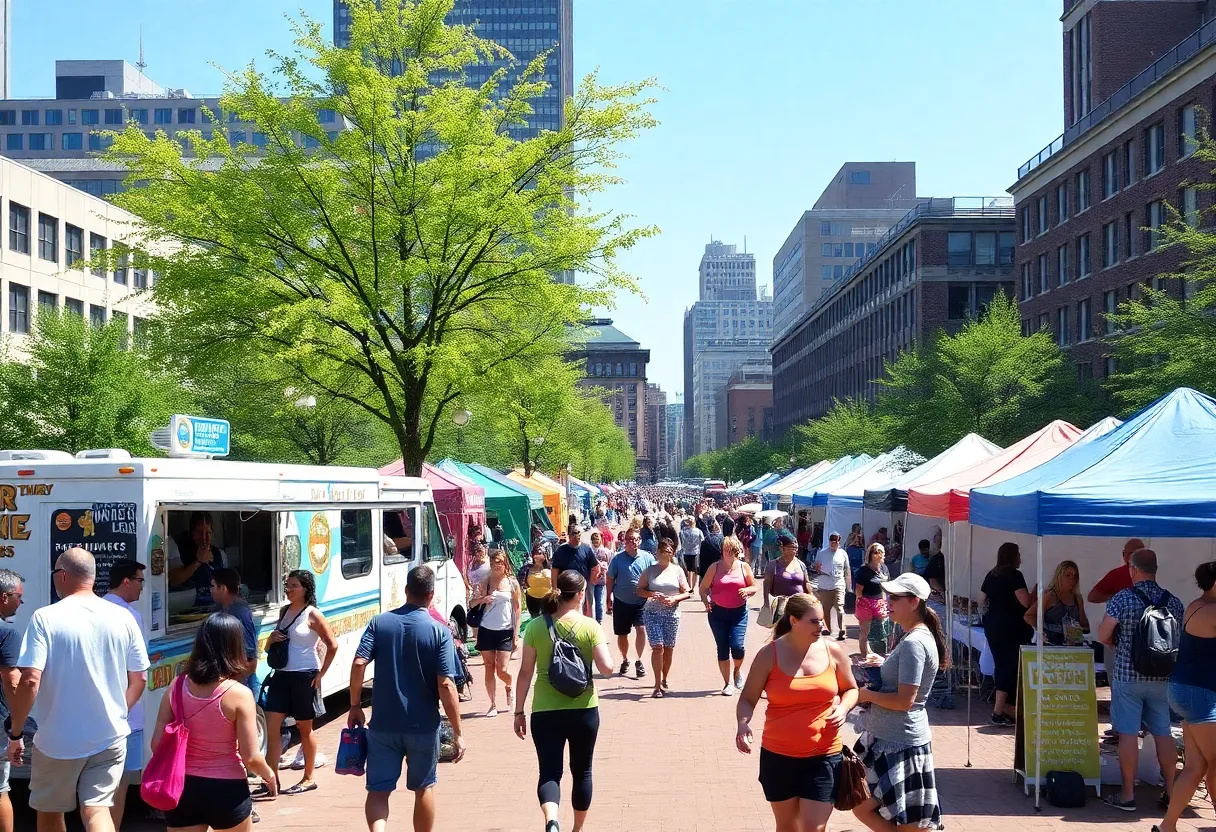 Visitors enjoying various activities at the Rose Kennedy Greenway.