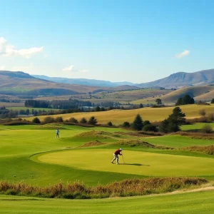 Golfers playing on the Trump International Golf Links in Scotland