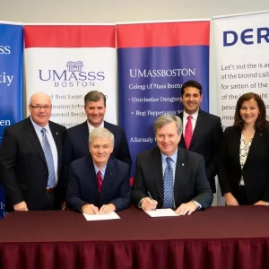Signing ceremony for the UMass Boston and Derry partnership agreement