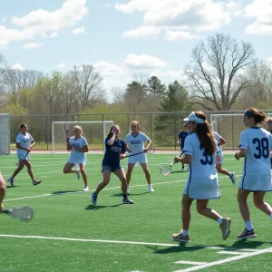 Athletes practicing on sports fields at UMass Boston.