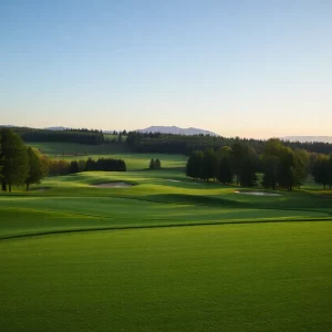 Golfers competing in a championship match on a beautiful course