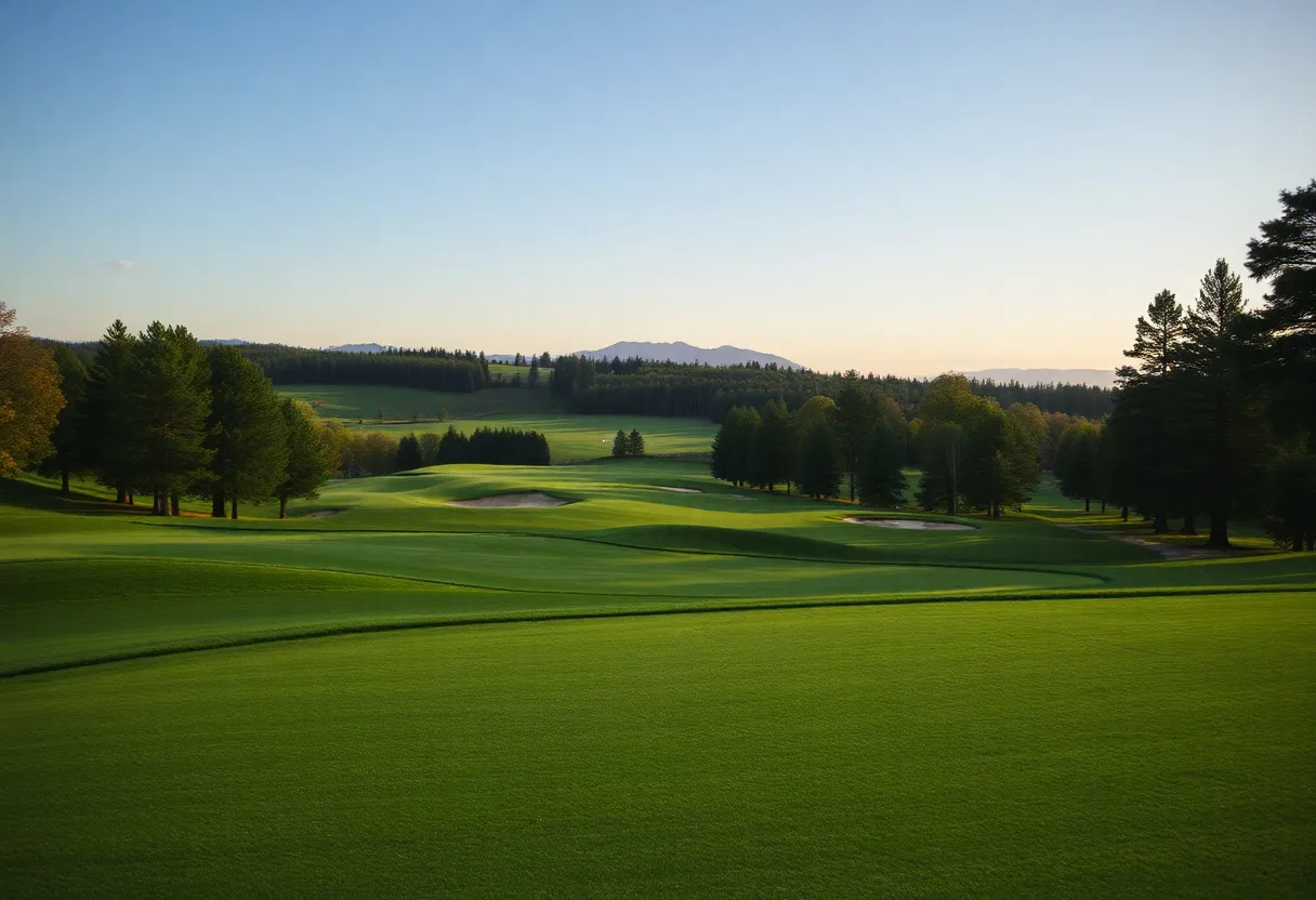 Golfers competing in a championship match on a beautiful course
