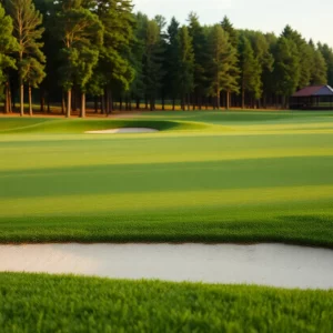 Indoor golf venue with simulators and people playing