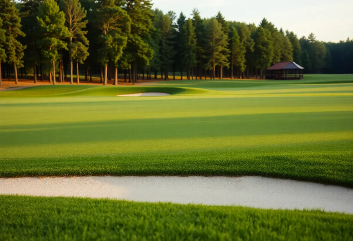 Indoor golf venue with simulators and people playing