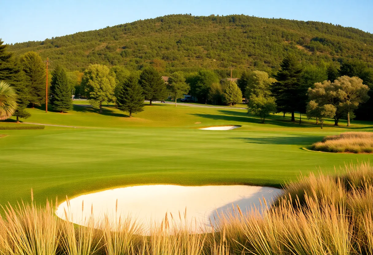 View of Bethpage Black golf course during Ryder Cup, showcasing excited crowds.