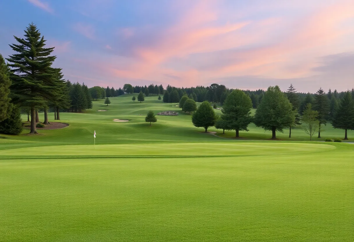 Golf course during Ryder Cup with players in action