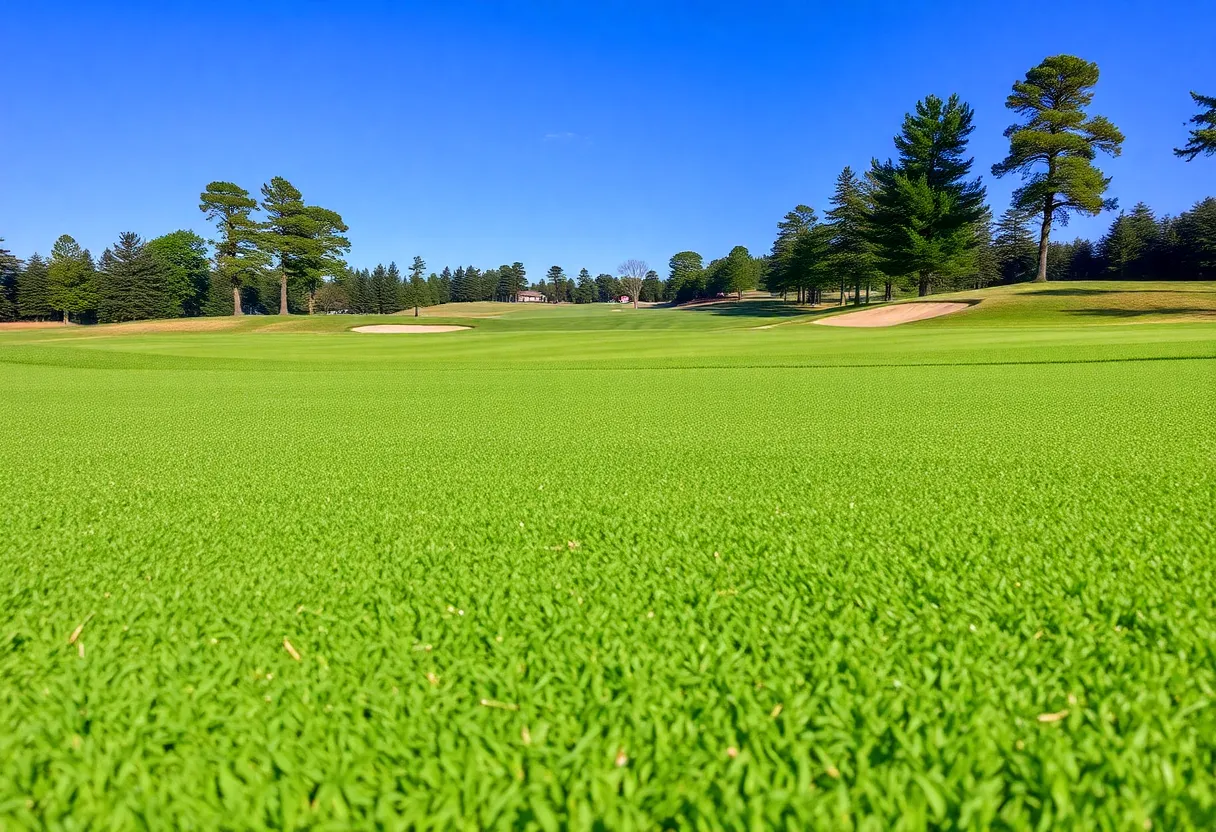 A sunset view of a peaceful golf course with players enjoying the game.