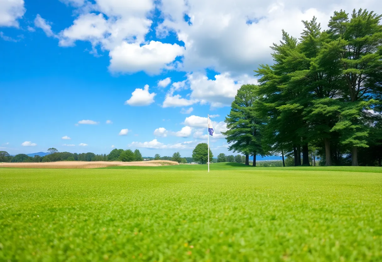 Golf course in the Swiss Alps with mountains in the background