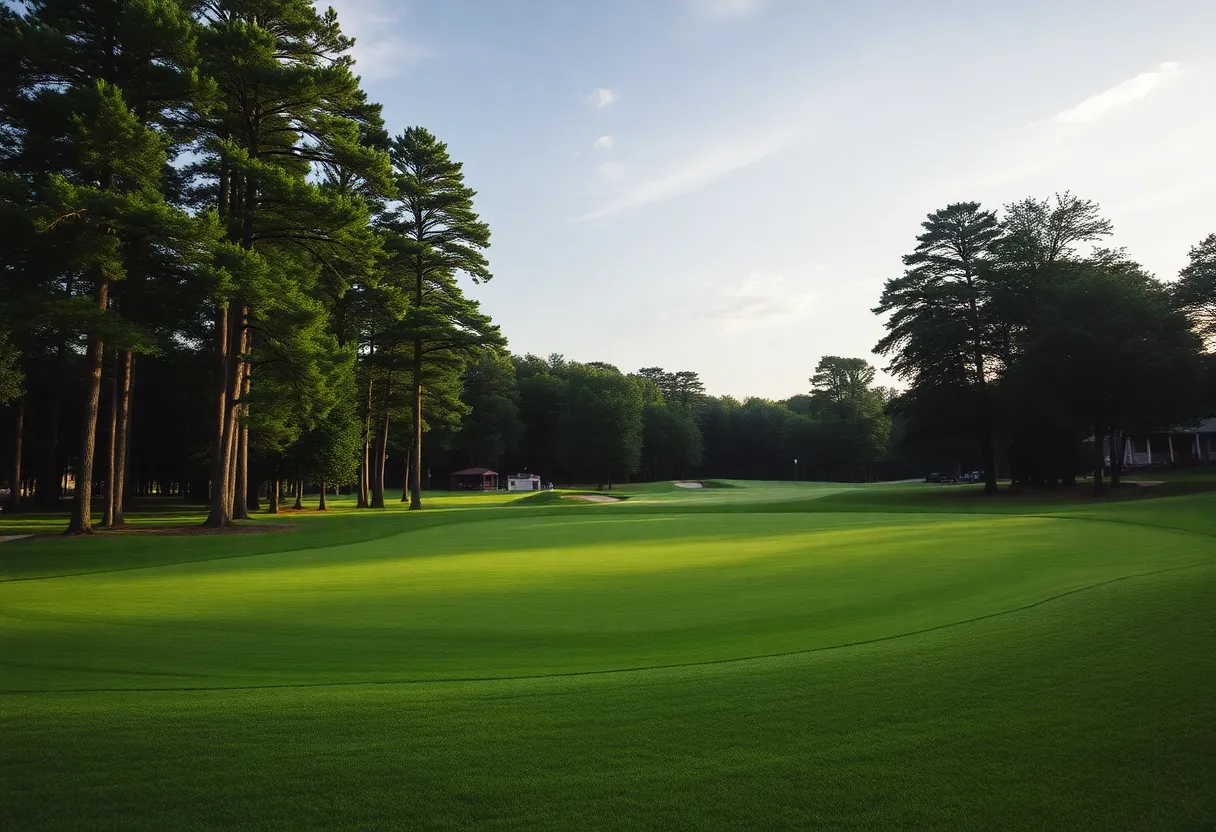 Golf course scene during a Ryder Cup event with spectators