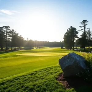 Coastal view of Quidnessett Country Club with seawall